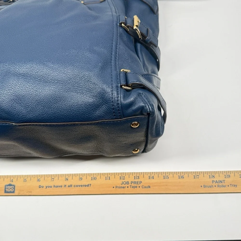Michael Kors Gansevoort Tote Blue Leather Magnetic Snap Dual Handle Medium Bag